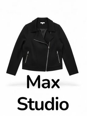 Max Studio Black Asymmetric Zip Moto Jacket